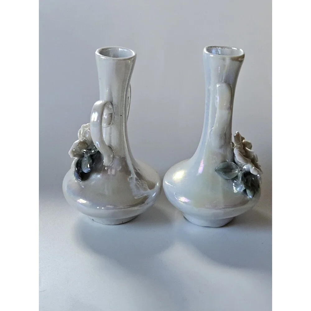 Vintage Iridescent Lusterware Bud Vase Heart Handle Shape Wedding Princess Core